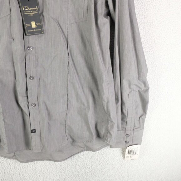 7 Diamonds Shirt Mens Extra Large Gray Button Up Casual Pockets Long Sleeve - Picture 3 of 12